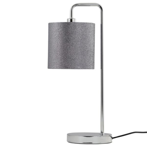 Chrome Arched Table Lamp with Grey Glitter Shade