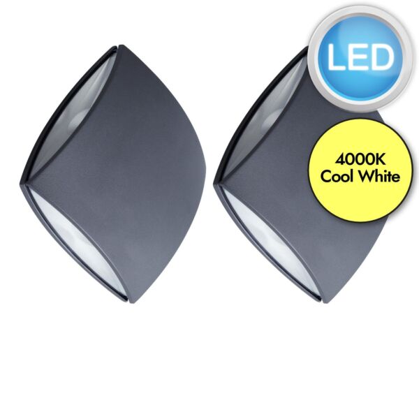 Set of 2 Pilo - LED Dark Grey Clear IP54 Outdoor Wall Washer Lights