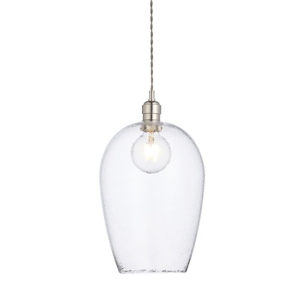 Connaught - Nickel Clear Hammered Glass 25cm Dia Ceiling Pendant Light