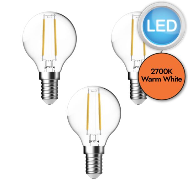 3 x 4W LED E14 Golf Ball Filament Light Bulbs - Warm White