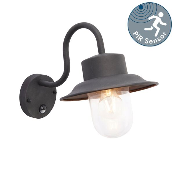 Endon Lighting - Chesham - 70331 - Black Clear Glass IP44 Outdoor Sensor Wall Light