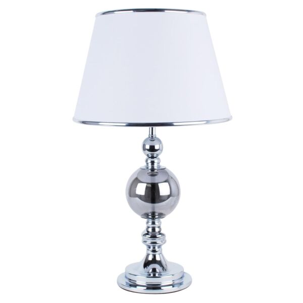 Chrome and Smoked Glass Table Lamp with White Shade