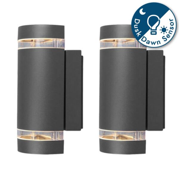 Set of 2 Focus - Black Clear Glass 2 Light IP44 Outdoor Wall Washer Lights