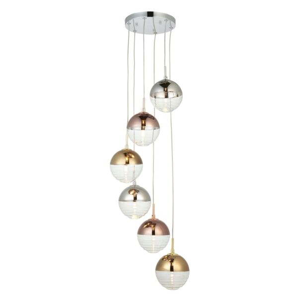 Endon Lighting - Paloma - 98113 - Chrome Multi Coloured Glass 6 Light Ceiling Pendant Light