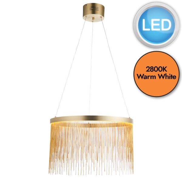 Endon Lighting - Zelma - 92176 - LED Satin Brass Gold Ceiling Pendant Light