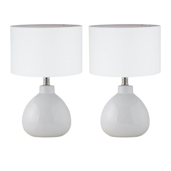 Set of 2 Tuscan - White Ceramic Lamps with White Shade