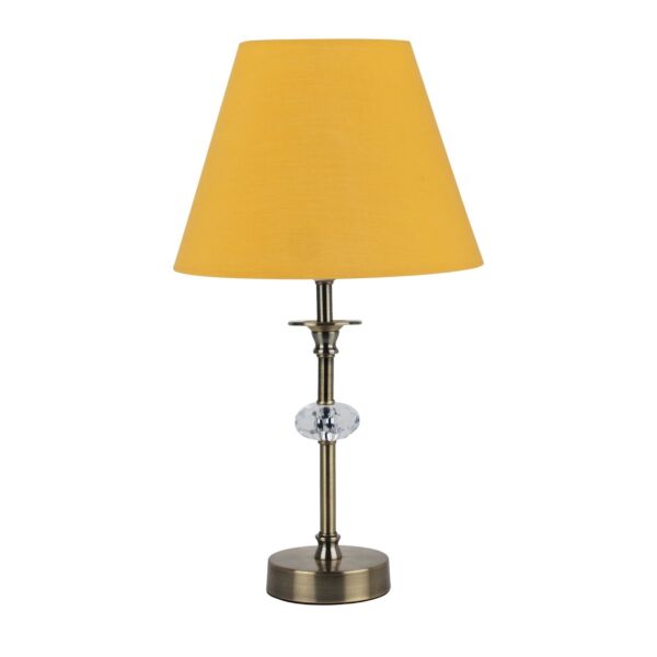 Antique Brass Table Lamp with Facet Detail and Ochre Shade