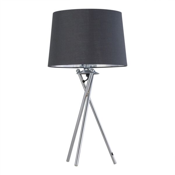 Tripod - Chrome Lamp with Grey & Silver Fabric Shade