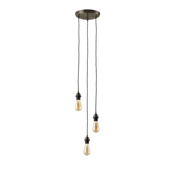 Brushed Bronze Vintage Braided Cable 3 Light Pendant Set