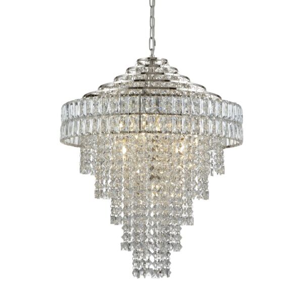 Meadows - Nickel Clear Crystal Glass 7 Light Ceiling Pendant Light