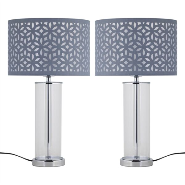 Set of 2 Aura - Chrome Table Lamps with Grey Cut Out Shades