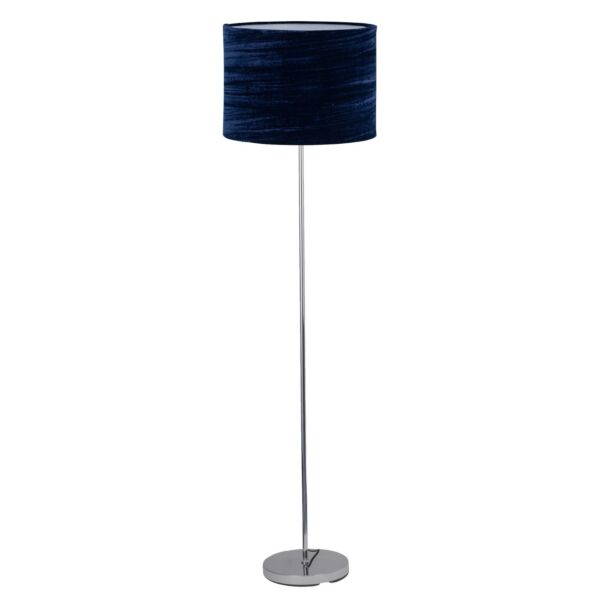 Chrome Stick Floor Lamp with Navy Blue Crushed Velvet Shade