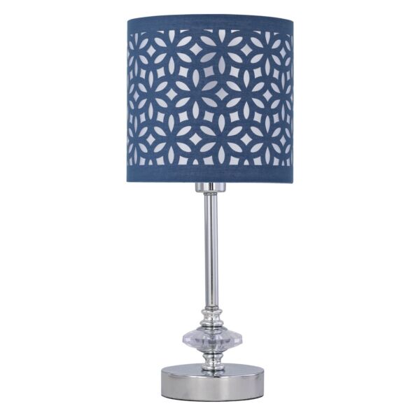 Chrome Jewelled Table Lamp with Navy Blue Cut Out Shade