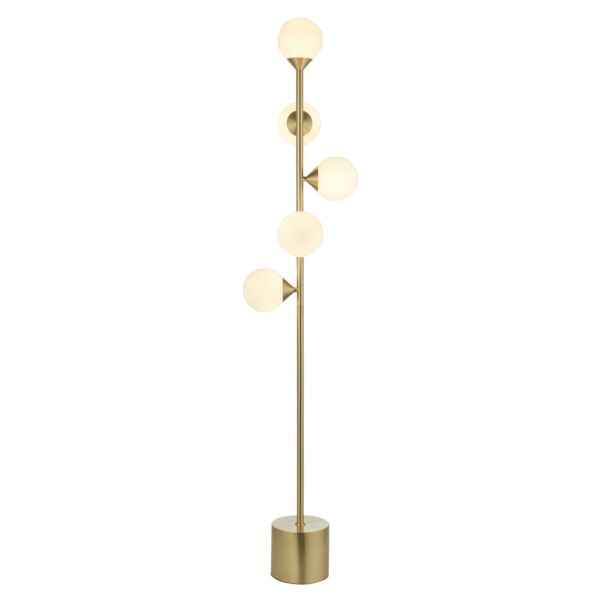 Newton - Satin Brass White Glass 5 Light Floor Lamp