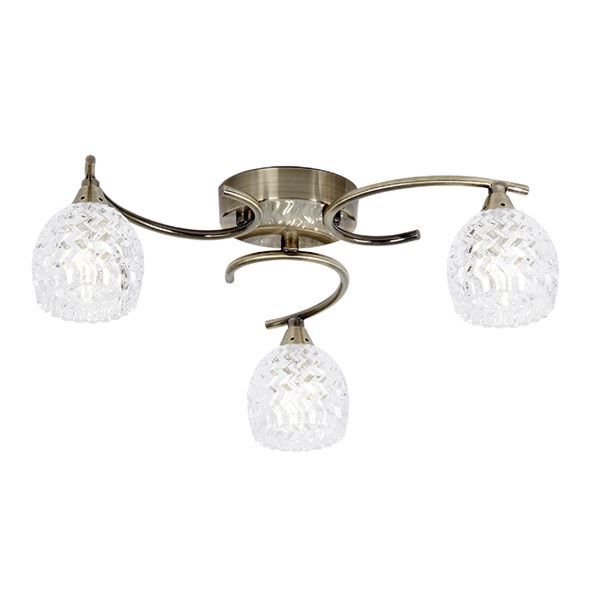 Endon Lighting - Boyer - BOYER-3AB - Antique Brass Clear Glass 3 Light Flush Ceiling Light