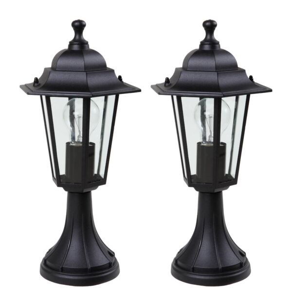 Set of 2 Corniche - Black Clear Glass IP44 Outdoor Post Lights