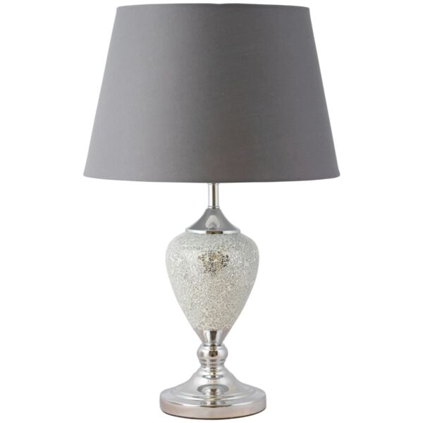 Mirrored Crackle Glass Table Lamp with Grey Shade