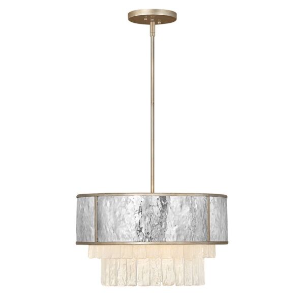 Quintiesse - Reverie - QN-REVERIE-4P-CPG - Hammered Stainless Steel Champagne Gold Frosted Crystal Glass 4 Light Ceiling Pendant Light