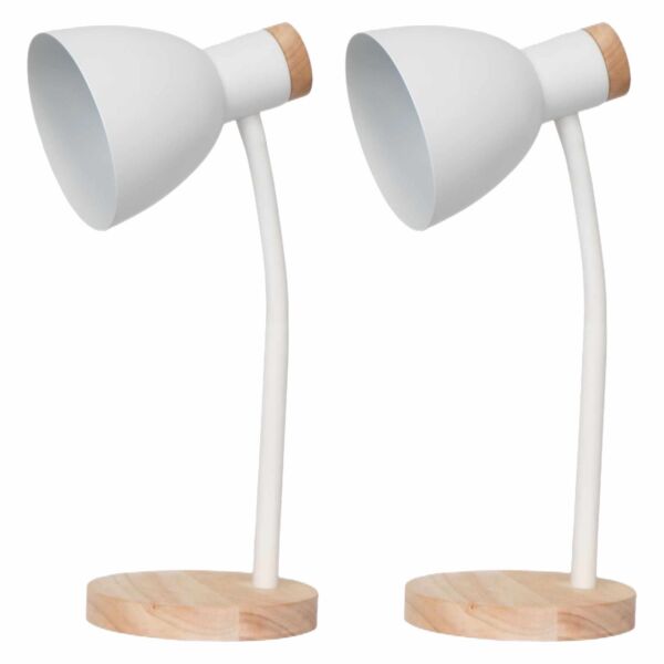 Set of 2 Clark - Natural Wood with White Table or Bedside Lamps