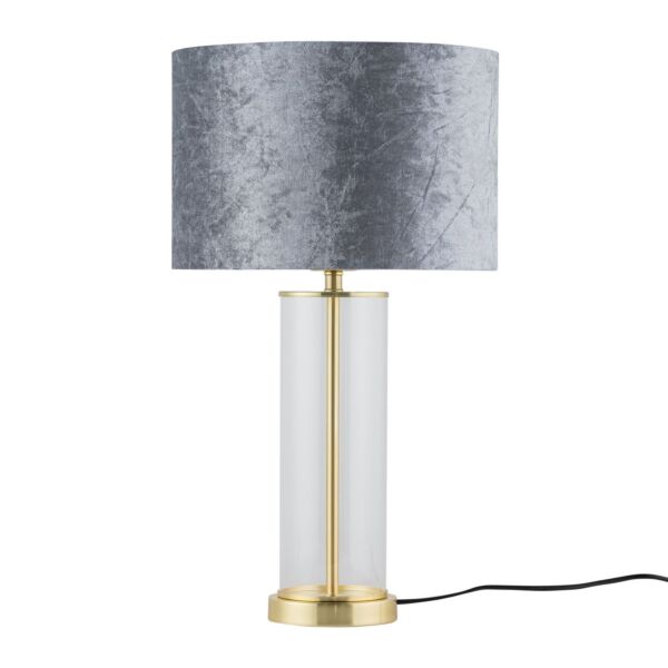 Aura - Satin Brass Table Lamp with Grey Crushed Velvet Shade