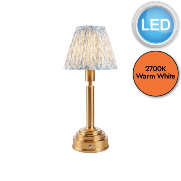 Endon Lighting - Upton Rechargeable & Leaf 16cm - 114879 - LED Aged Brass Blue Touch Table Lamp With Shade