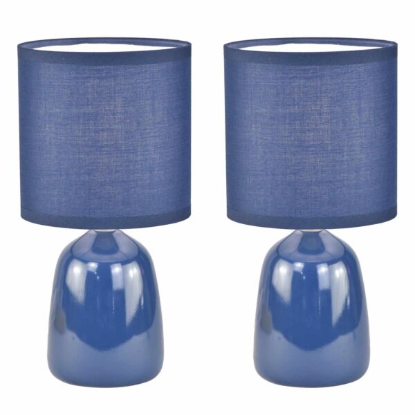 Cleo - Set of 2 Navy Blue Ceramic 26cm Lamps With Shades