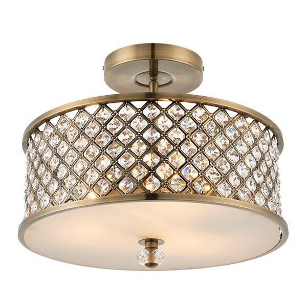 Endon Lighting - Hudson - 70558 - Antique Brass Clear Crystal Glass 3 Light Flush Ceiling Light