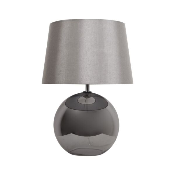 Ball - Smoked Glass Table Lamp with Grey Fabric Shade