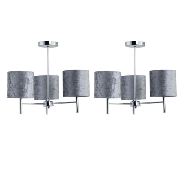 Set of 2 Brea - Chrome Light Fittings with Grey Velvet Shades