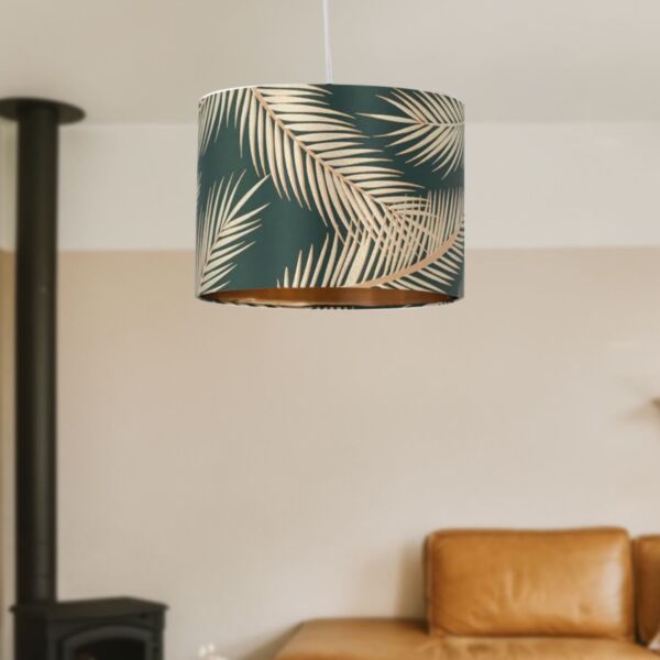 Tropica - Dark Green with Gold Embossed Leaf Detail 25cm Ceiling Pendant or Table Lamp Shade