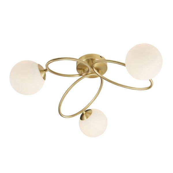 Endon Lighting - Ellipse - 97234 - Satin Brass Opal Glass 3 Light Flush Ceiling Light