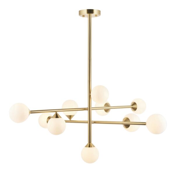 Mars - Satin Brass White Glass 10 Light Ceiling Pendant Light