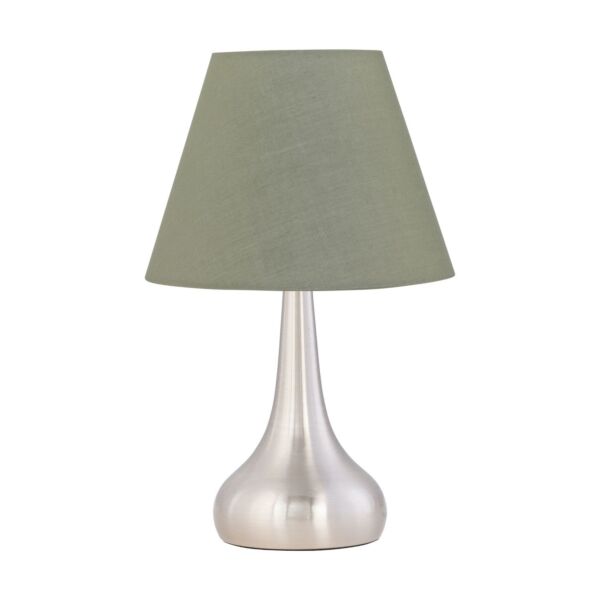 Romana - Brushed Chrome Touch Table Lamp with Sage Green Shade