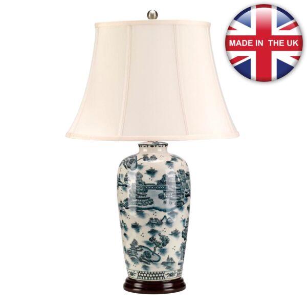 Elstead Lighting - Blue Traditional - BLUE-TRAD-WP-TL - Blue And White Wood Cream Ceramic Table Lamp With Shade