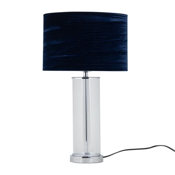 Aura - Chrome Table Lamp with Navy Blue Crushed Velvet Shade