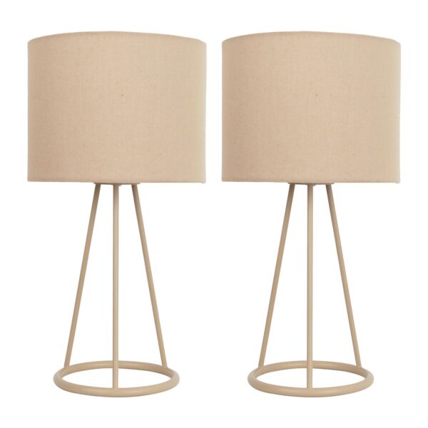 Set of 2 Tripod - Natural Tripod Table Lamps with Ring Detail and Matching Fabric Shades