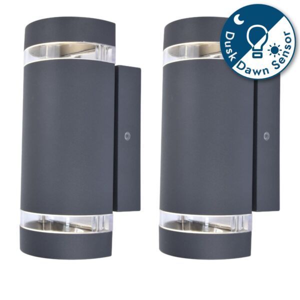 Set of 2 Focus - Dark Grey Clear Glass 2 Light IP44 Outdoor Wall Washer Lights