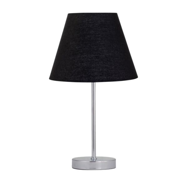 Chrome Stick Table Lamp with Black Fabric Shade