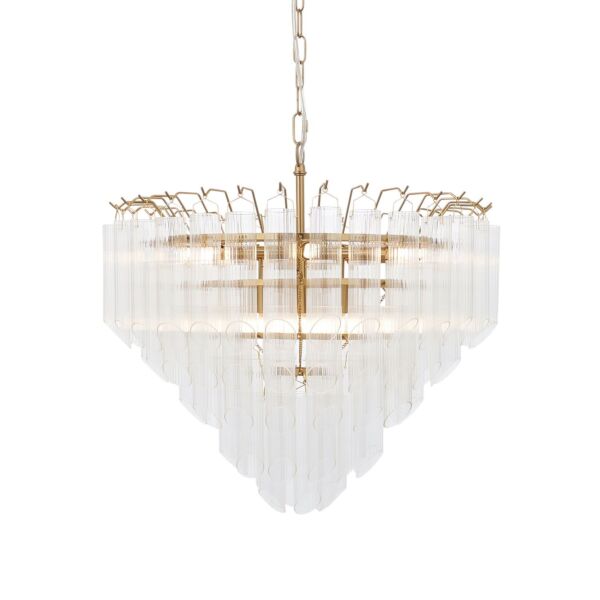 Endon Lighting - Toulouse - 114198 - Satin Brass Clear Ribbed Glass 12 Light Chandelier