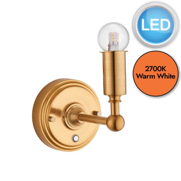 Endon Lighting - Burley Rechargeable - 110459 - LED Aged Brass Touch Wall Light