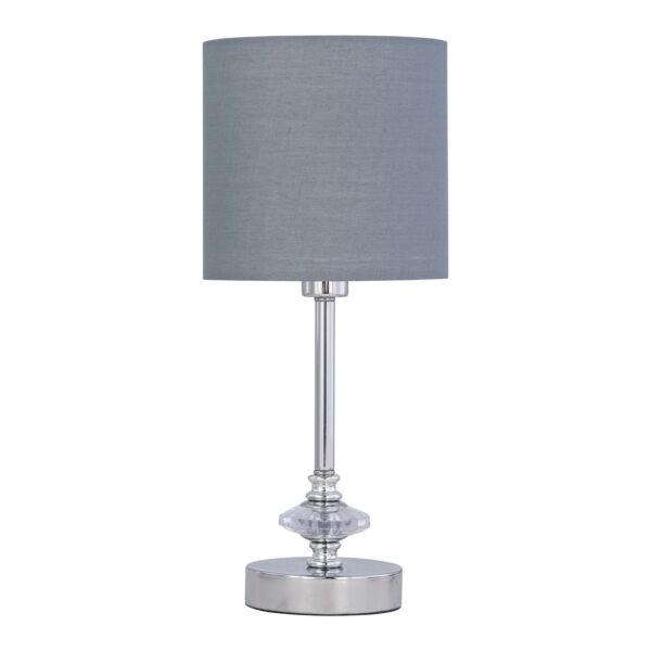 Chrome Jewelled Table Lamp with Grey Cotton Shade