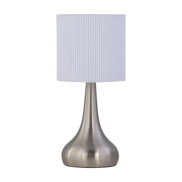 Romana - Brushed Chrome Touch Operated Table Lamp with White Pleated Shade