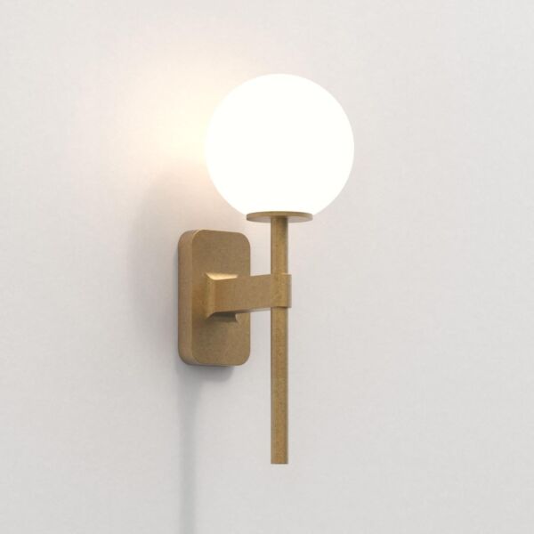 Astro Lighting - Tacoma Single 1429007 & 5036001 - IP44 Antique Brass Wall Light with White Glass Shade