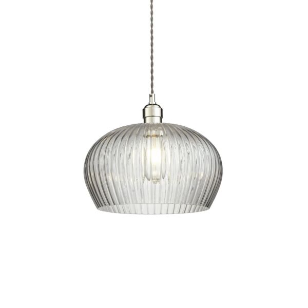 Moore - Nickel Clear Ribbed Glass 31cm Dia Ceiling Pendant Light