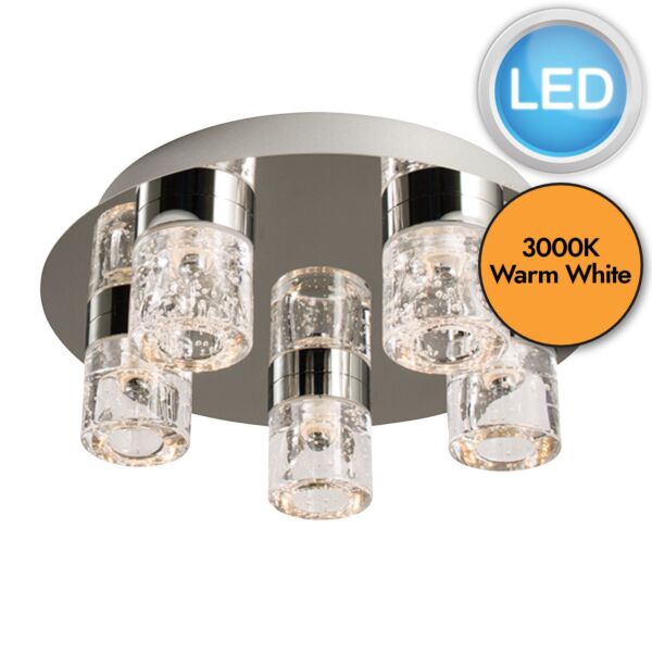 Endon Lighting - Imperial - 61358 - LED Chrome Clear 5 Light IP44 Bathroom Ceiling Flush Light