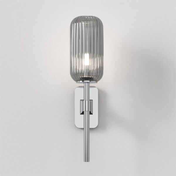 Astro Lighting - Tacoma Single 1429001 & 5036010 - IP44 Polished Chrome Wall Light with Smoked Ribbed Reed Glass Shade
