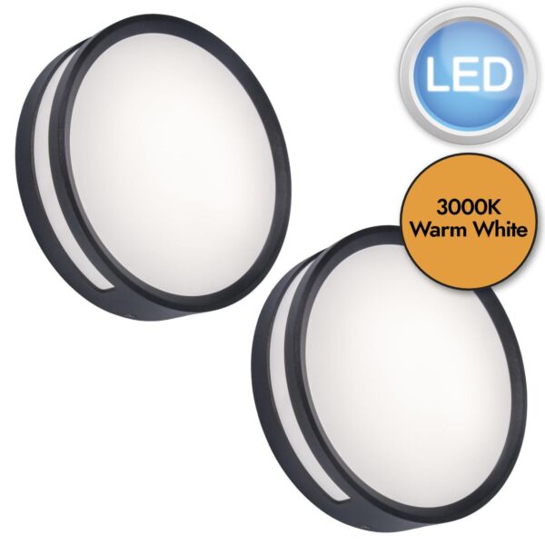 Set of 2 Rola - LED Dark Grey Opal IP54 Outdoor Bulkhead Lights