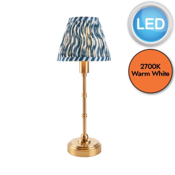 Endon Lighting - Burley Rechargeable & Ripple 16cm - 114796 - LED Aged Brass Blue Touch Table Lamp With Shade