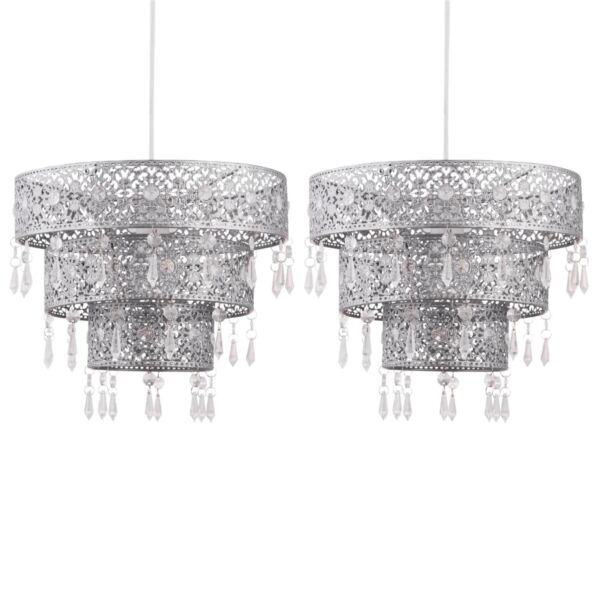 Set of 2 Silver Moroccan Styled Tiered Light Shades