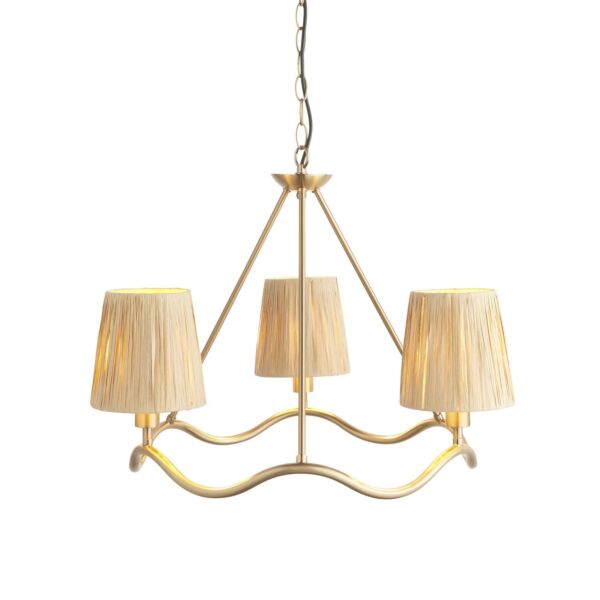 Endon Lighting - Wriggle - 114213 - Aged Brass Natural Raffia 3 Light Ceiling Pendant Light